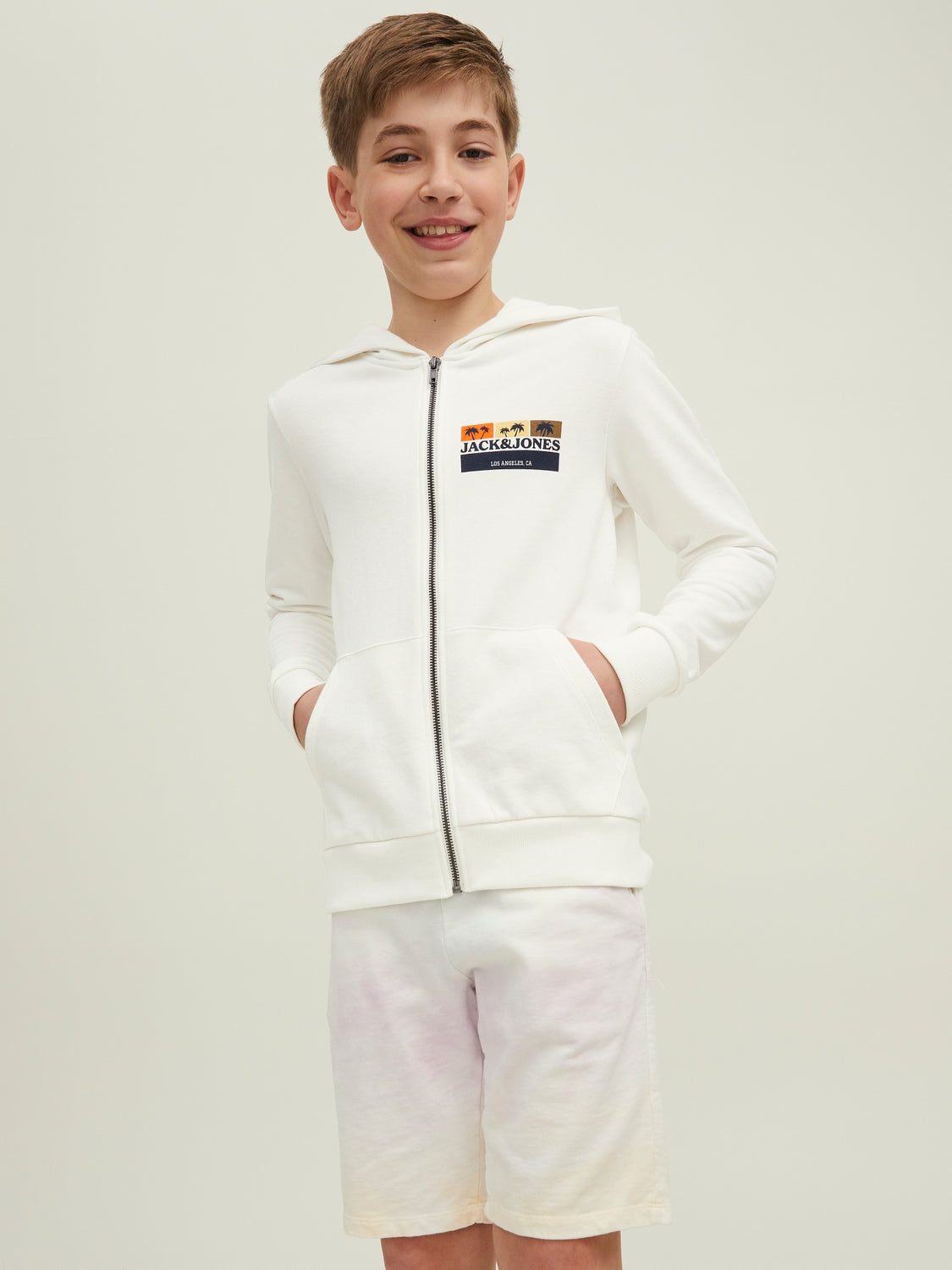 JORMALIBU BRANDING SWEAT ZIP HOOD JNR cloud dancer