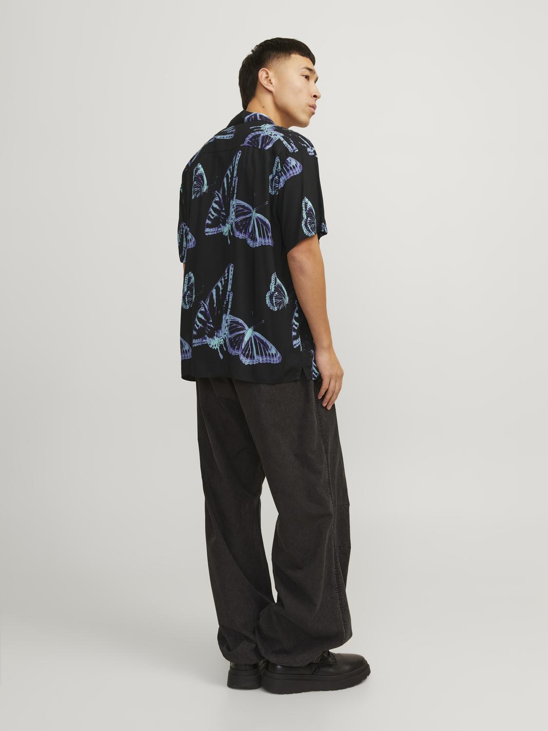 JCOJEFF AOP RESORT SHIRT SS RELAX LN black/butterfly