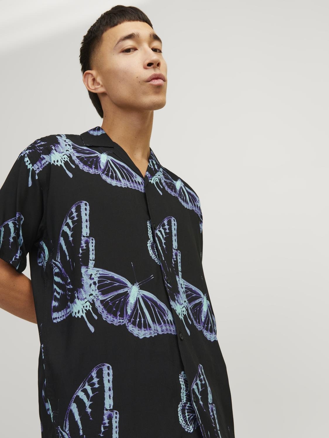 JCOJEFF AOP RESORT SHIRT SS RELAX LN black/butterfly