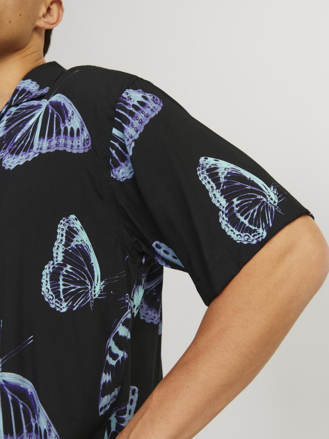 JCOJEFF AOP RESORT SHIRT SS RELAX LN black/butterfly