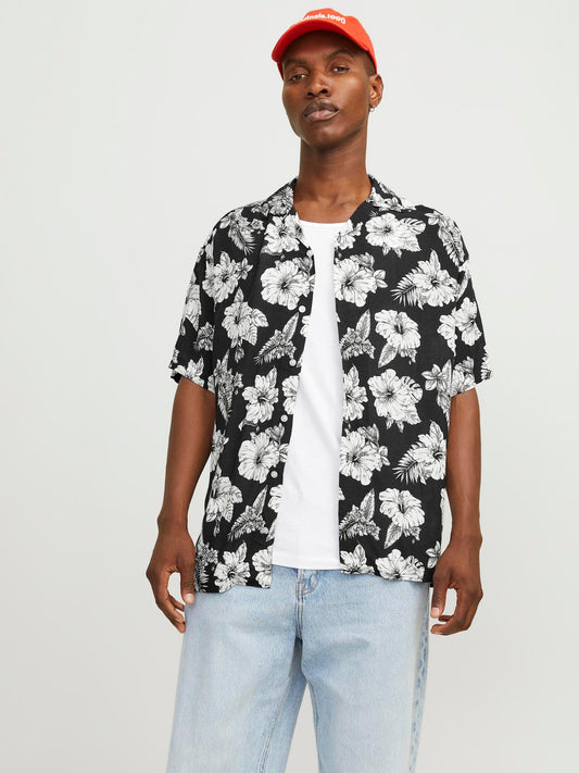 JJGURU MONOCHROME AOP RESORT SHIRT SS black