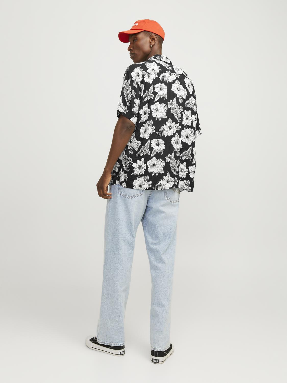 JJGURU MONOCHROME AOP RESORT SHIRT SS black