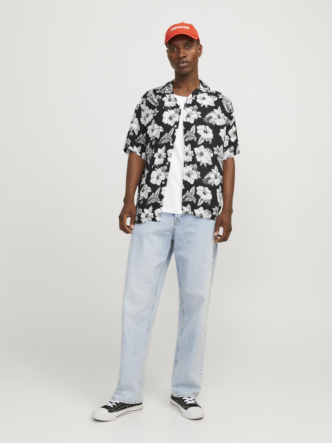 JJGURU MONOCHROME AOP RESORT SHIRT SS black